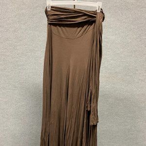 SOLD -Lapis Brown Stretch Skirt with Attached Belt